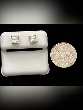 2 CTW Princess Cut Moissanite Stud Earrings | 925 Sterling Silver | Screw Back